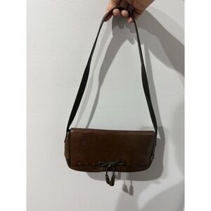 VTG‎ Y2K Maxx NY Handbag Purse Brown Leather Bagette Tassel & Attached Pouch Y
